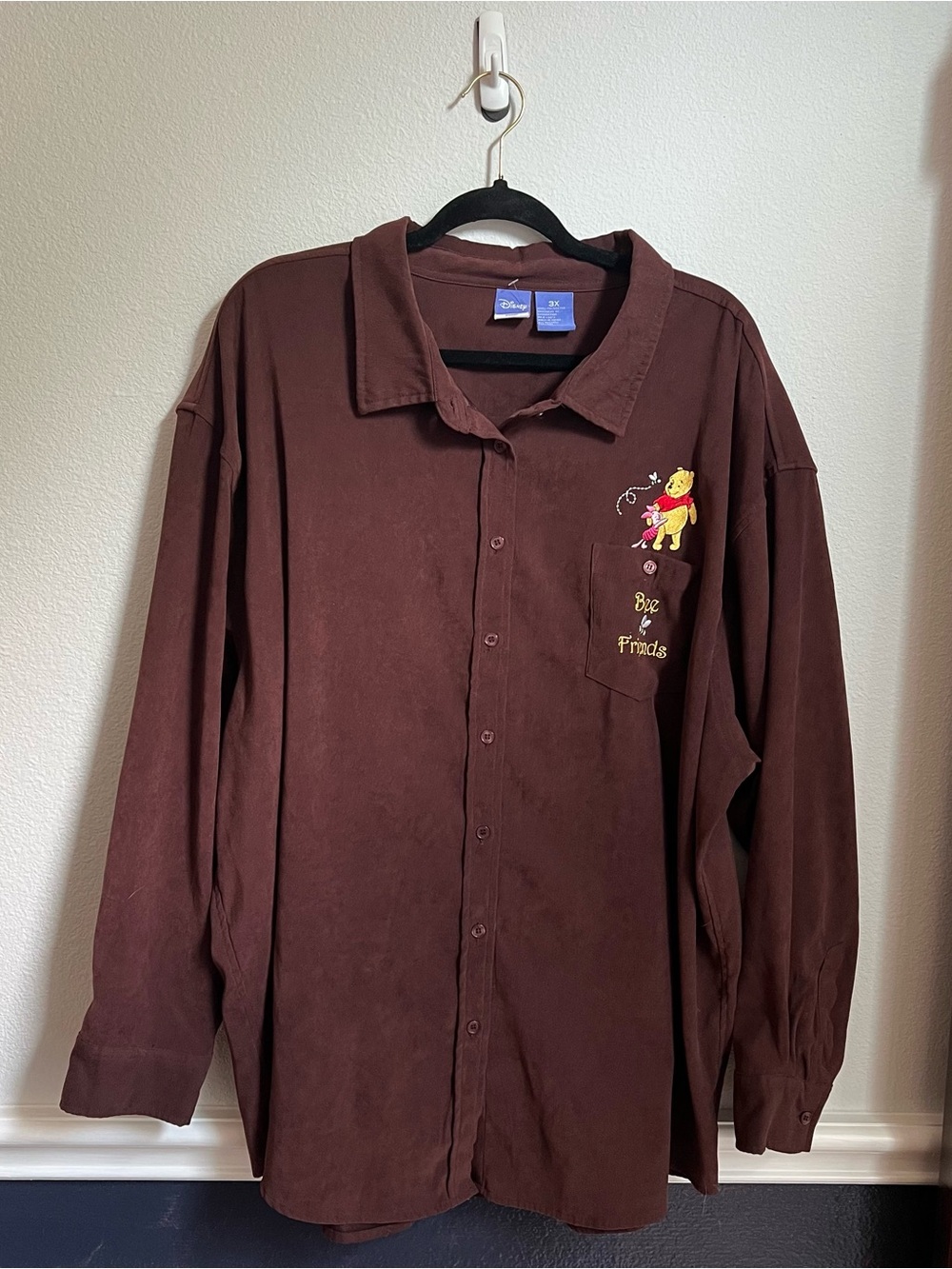 Vintage Disney Winnie The Pooh And Piglet Bee Friends Brown Button Down Shirt